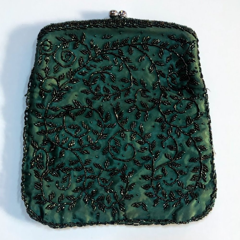 VINTAGE Hand Beaded Green Evening Clutch Hong Kong